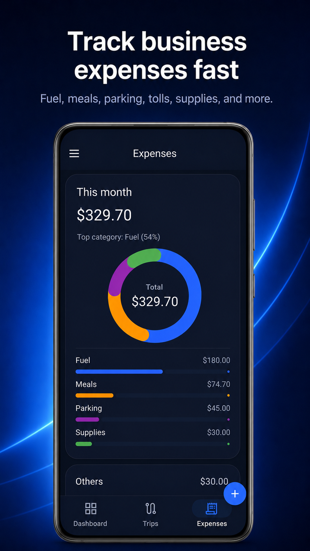 MileDock mileage and expense tracker with monthly expense breakdown